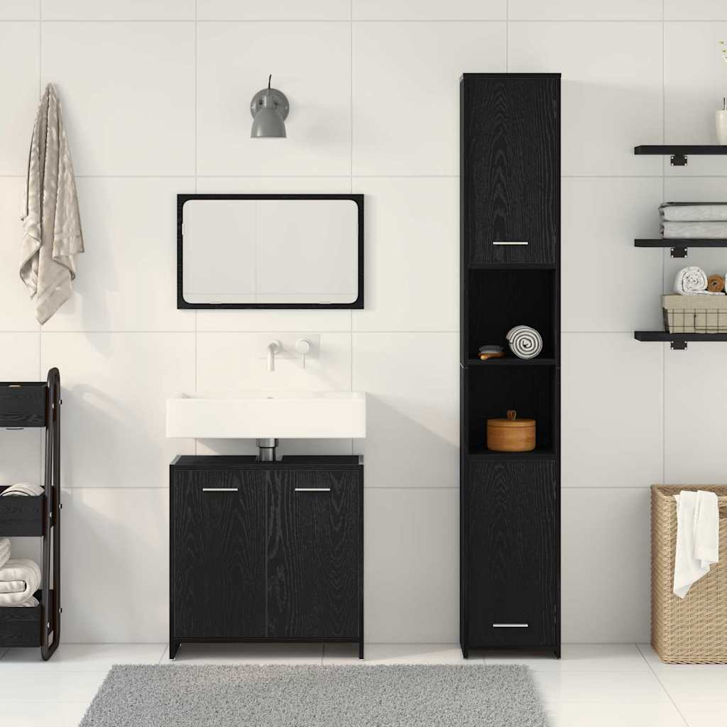 Set di mobili per il bagno 3 pz Rovere Nero 30 x 30 x 183,5 cm | homemem39