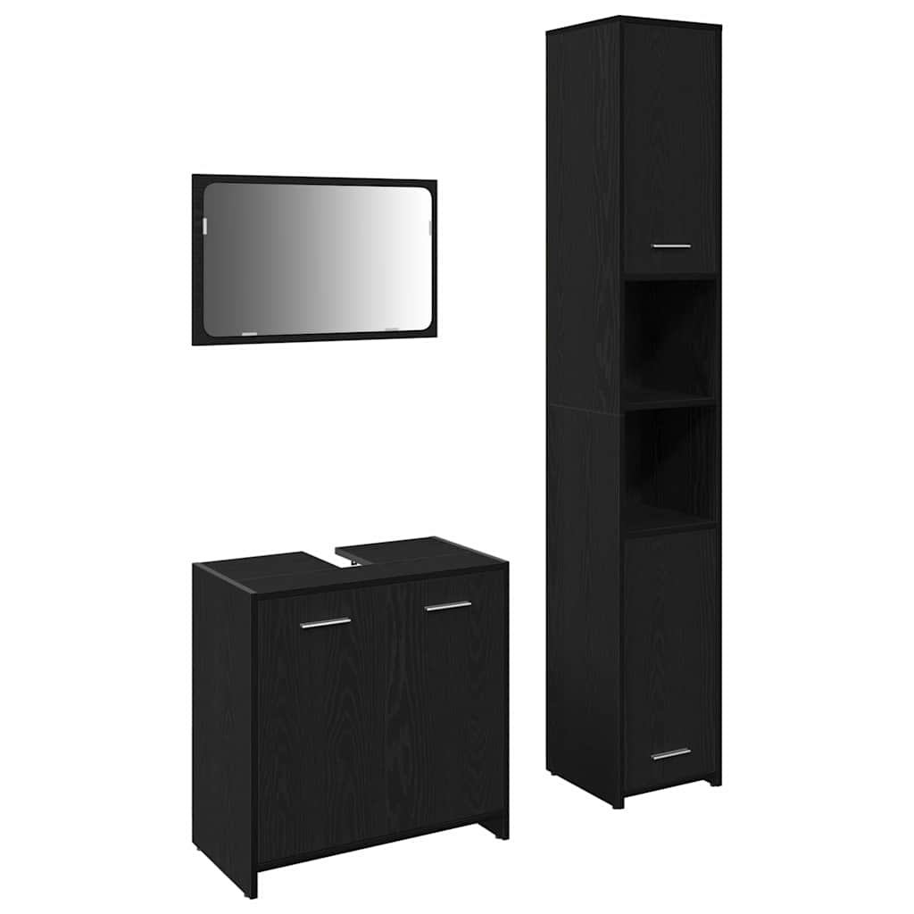 Set di mobili per il bagno 3 pz Rovere Nero 30 x 30 x 183,5 cm | homemem39