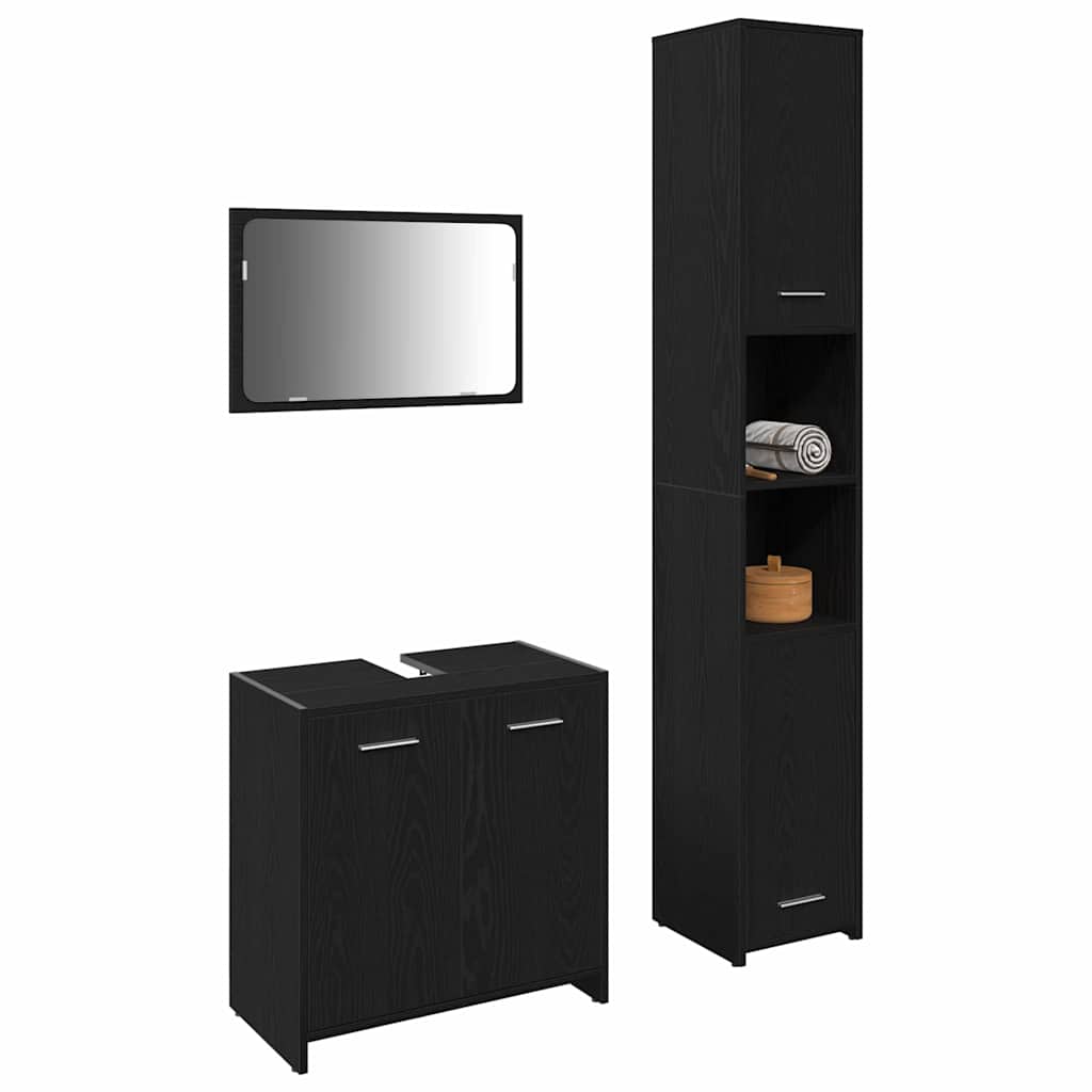 Set di mobili per il bagno 3 pz Rovere Nero 30 x 30 x 183,5 cm | homemem39