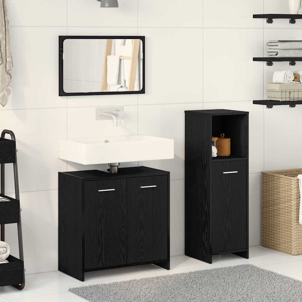 Set di mobili per il bagno 3 pcs Rovere Nero Legno multistrato | homemem39