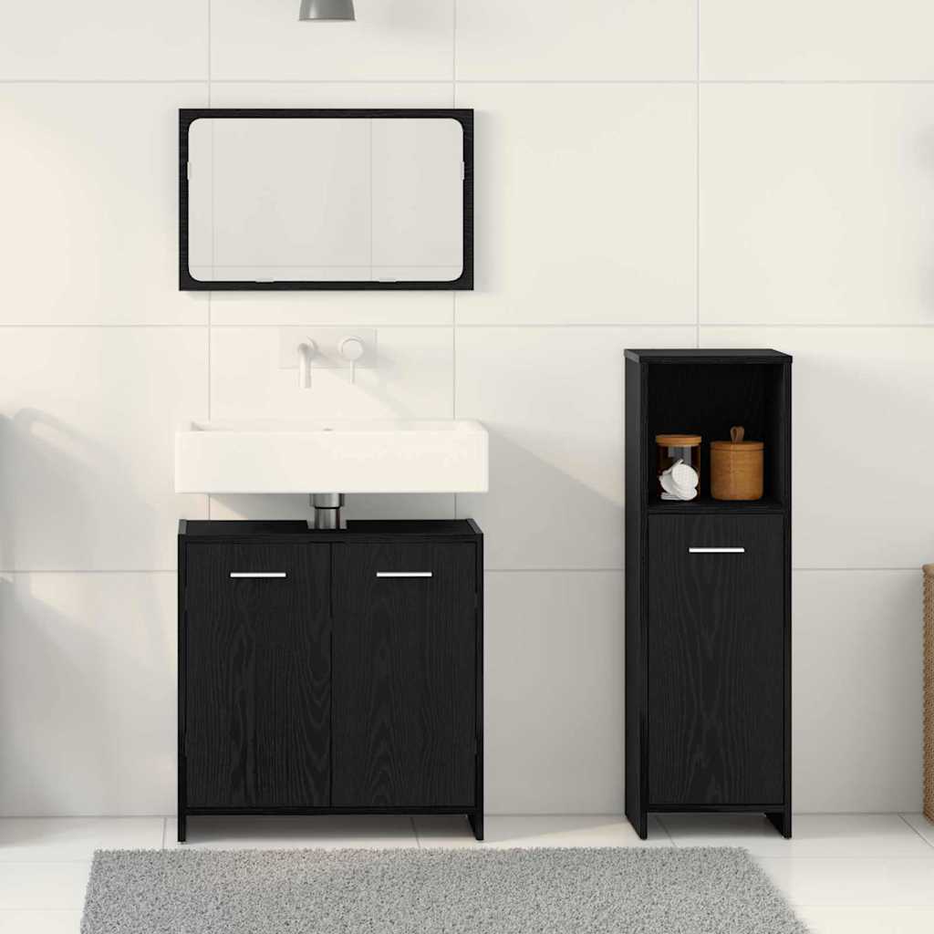 Set di mobili per il bagno 3 pcs Rovere Nero Legno multistrato | homemem39