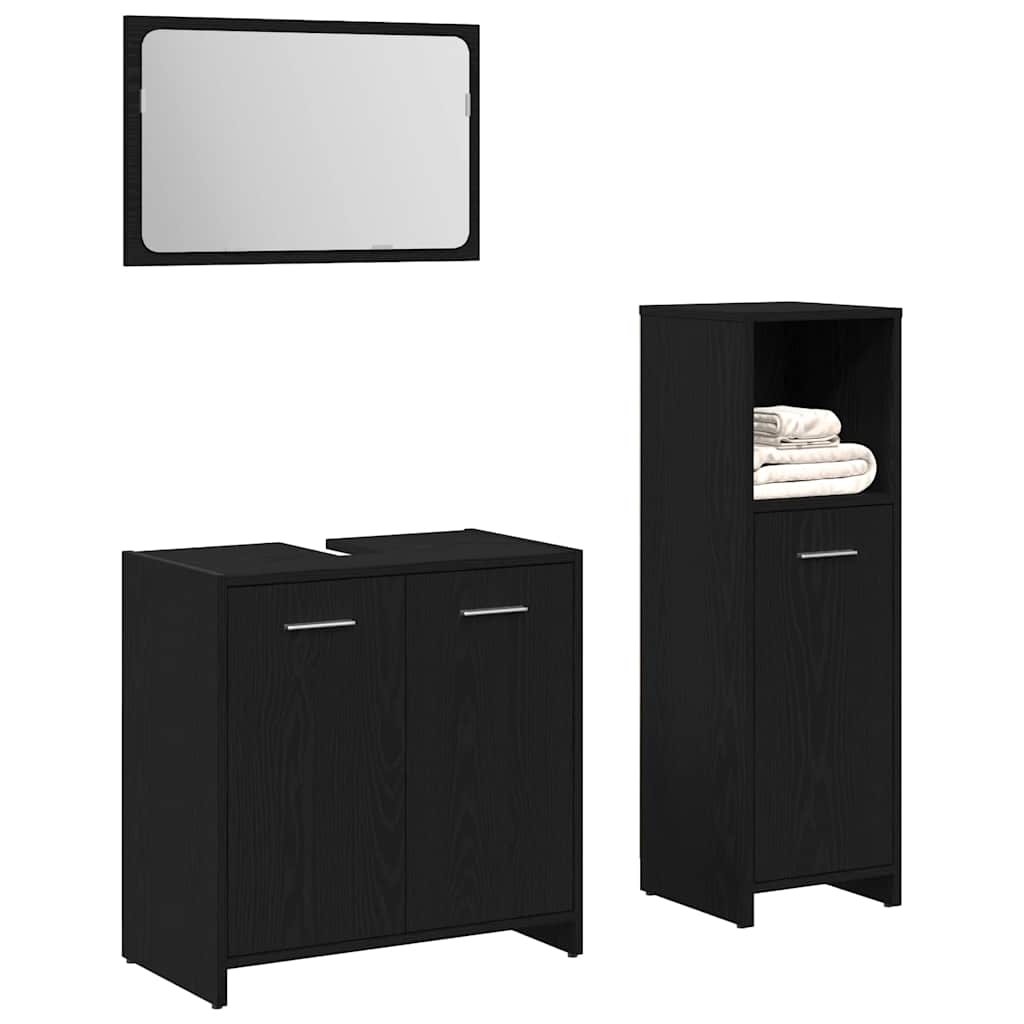 Set di mobili per il bagno 3 pcs Rovere Nero Legno multistrato | homemem39