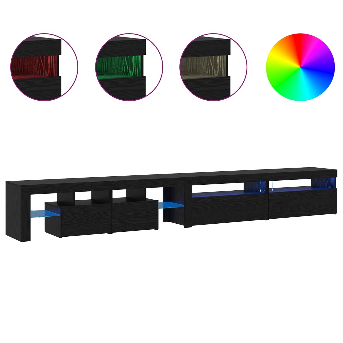 Mobile TV 3 pcs Rovere Nero 260 x 37 x 40 cm Legno multistrato