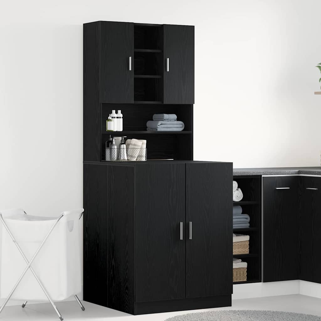 Armadio per Lavatrice 2 pcs Rovere Nero 70,5 x 71,5 x 181,5 cm | homemem39