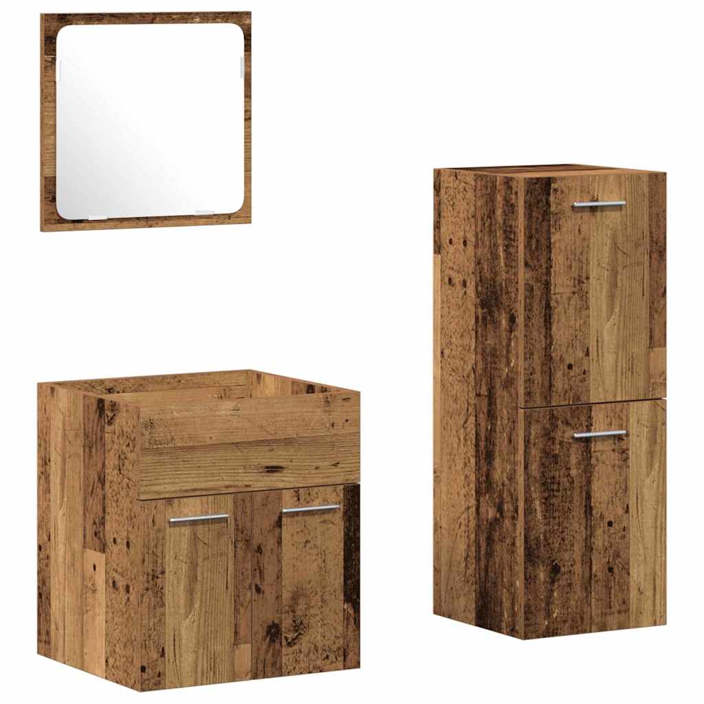Set di mobili per il bagno con porta 3 pcs Legno vecchio
