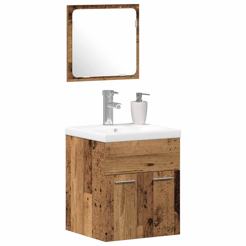 Set di mobili per il bagno con porta 3 pcs Legno vecchio | homemem39