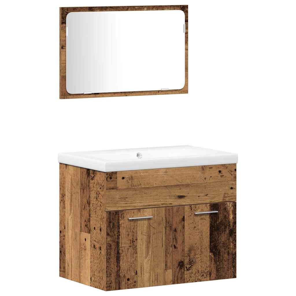 Set di mobili per il bagno con porta 3 pcs Legno vecchio | homemem39