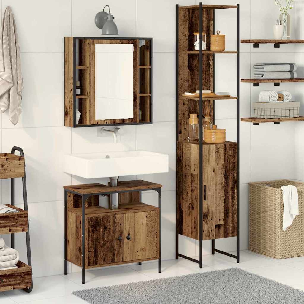 Set di mobili per il bagno con lo scaffale 3 pcs Legno vecchio | homemem39
