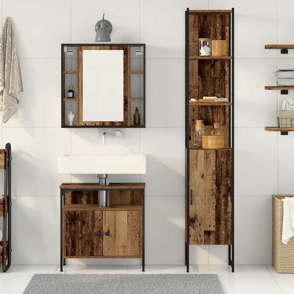 Set di mobili per il bagno con lo scaffale 3 pcs Legno vecchio | homemem39