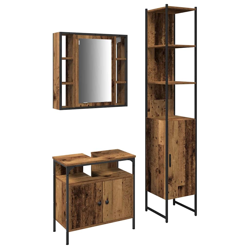 Set di mobili per il bagno con lo scaffale 3 pcs Legno vecchio | homemem39