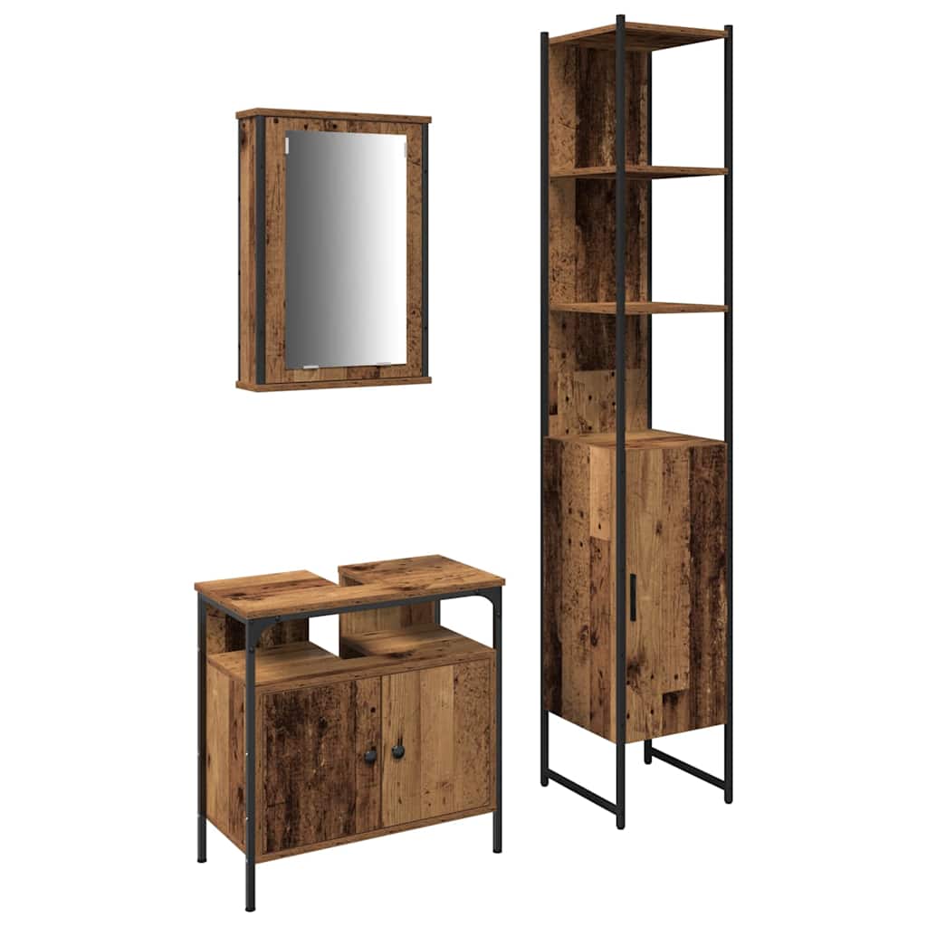 Set di mobili per il bagno con lo scaffale 3 pcs Legno vecchio | homemem39