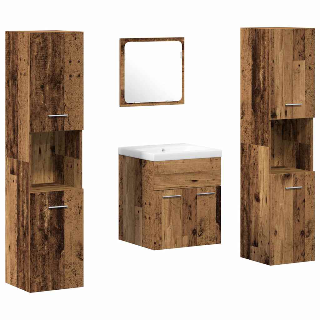 Set di mobili per il bagno con lo scaffale 4 pcs Legno vecchio