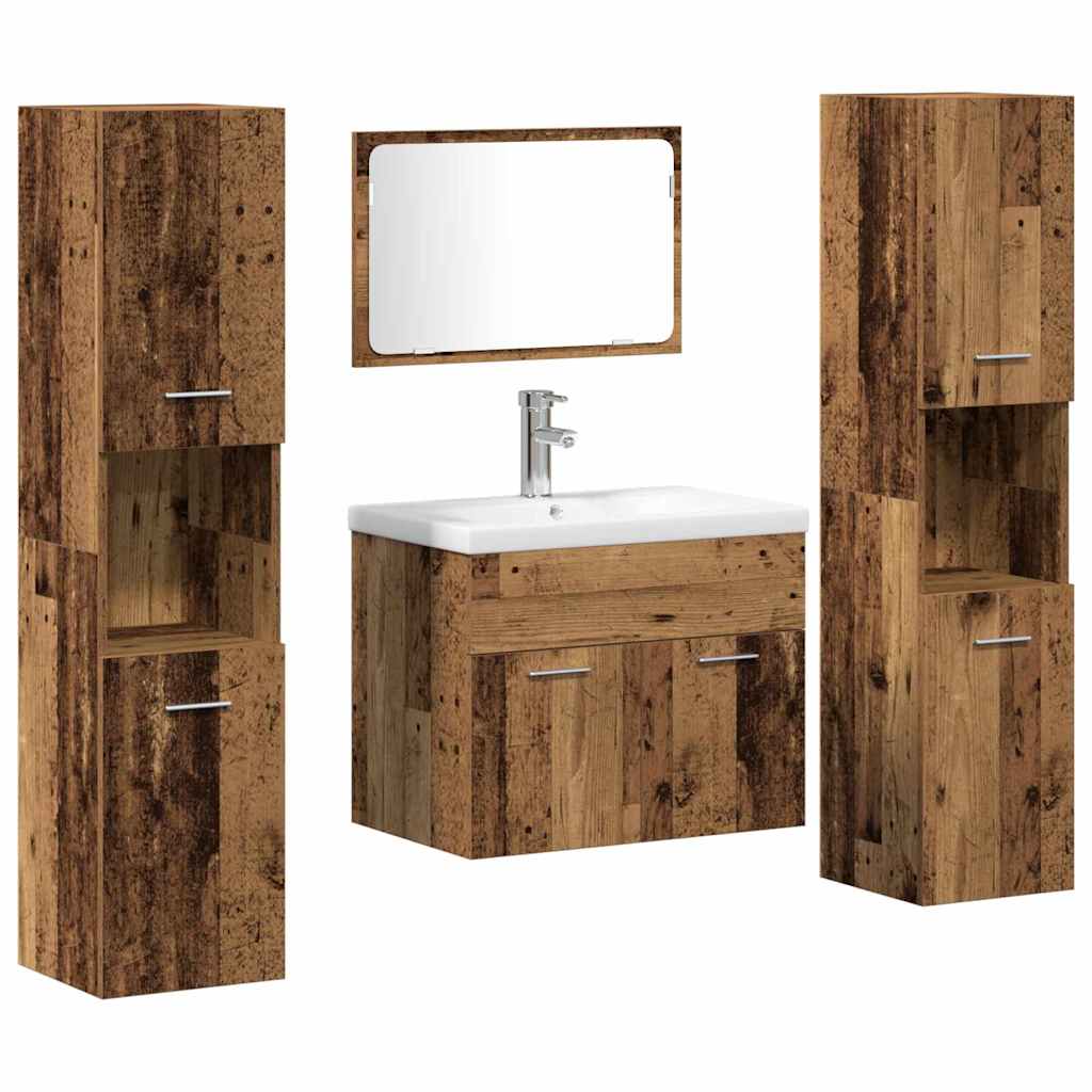 Set di mobili per il bagno con porta 4 pcs Legno vecchio | homemem39