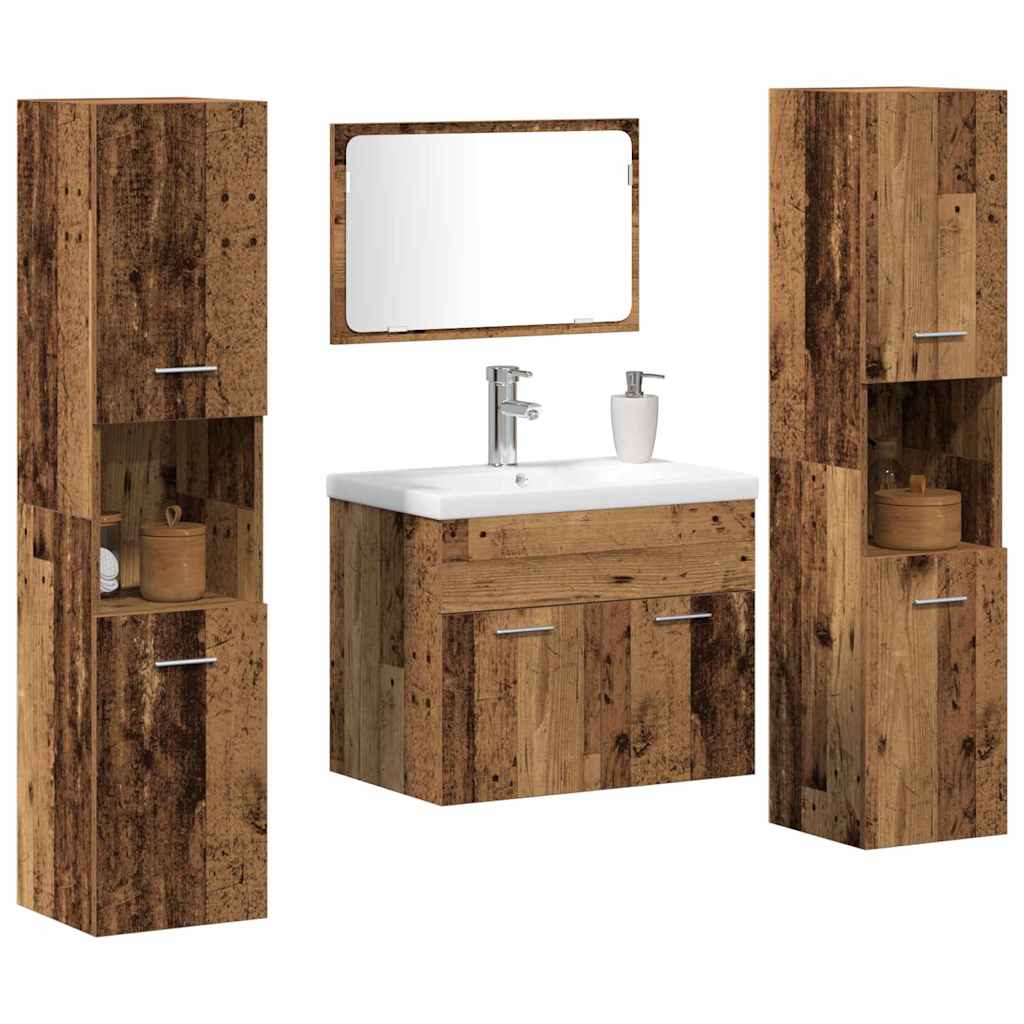 Set di mobili per il bagno con porta 4 pcs Legno vecchio | homemem39