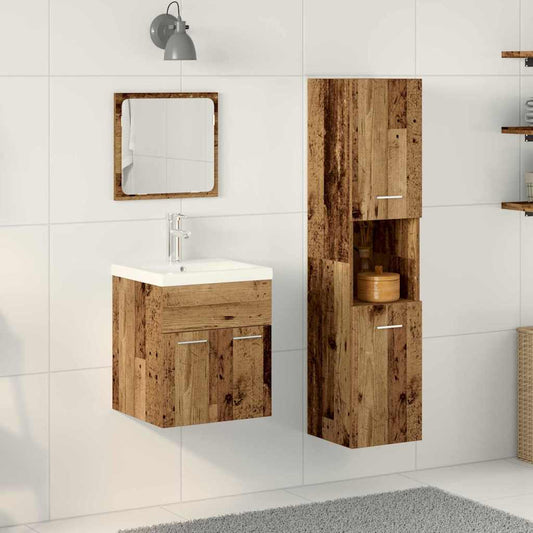 Set di mobili per il bagno con cassetto 4 pcs Legno vecchio | homemem39