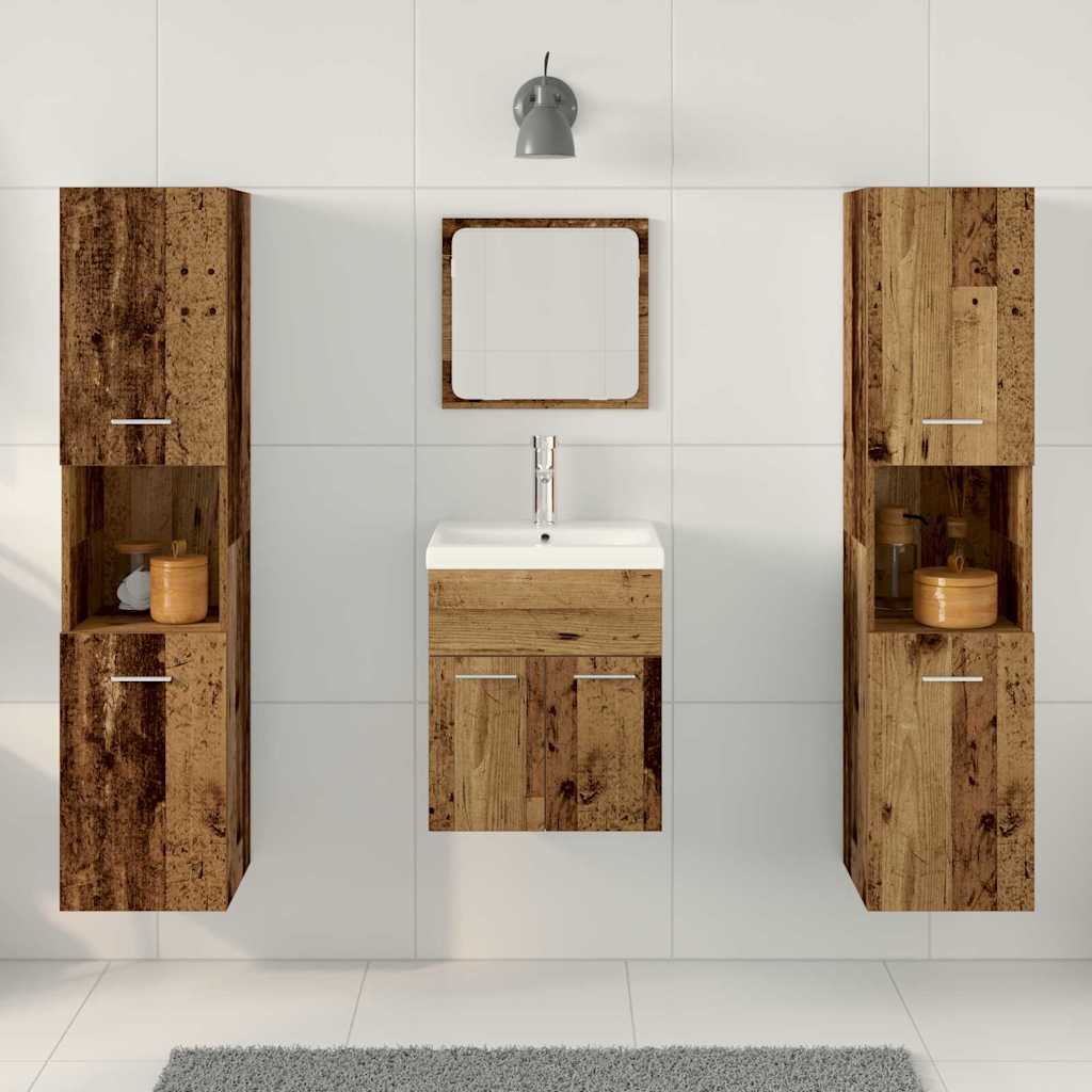 Set di mobili per il bagno con porta 4 pcs Legno vecchio | homemem39