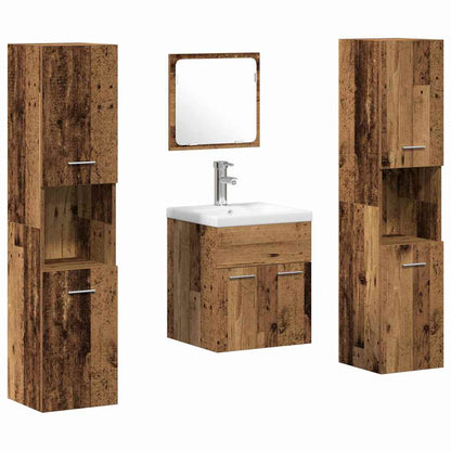 Set di mobili per il bagno con porta 4 pcs Legno vecchio | homemem39
