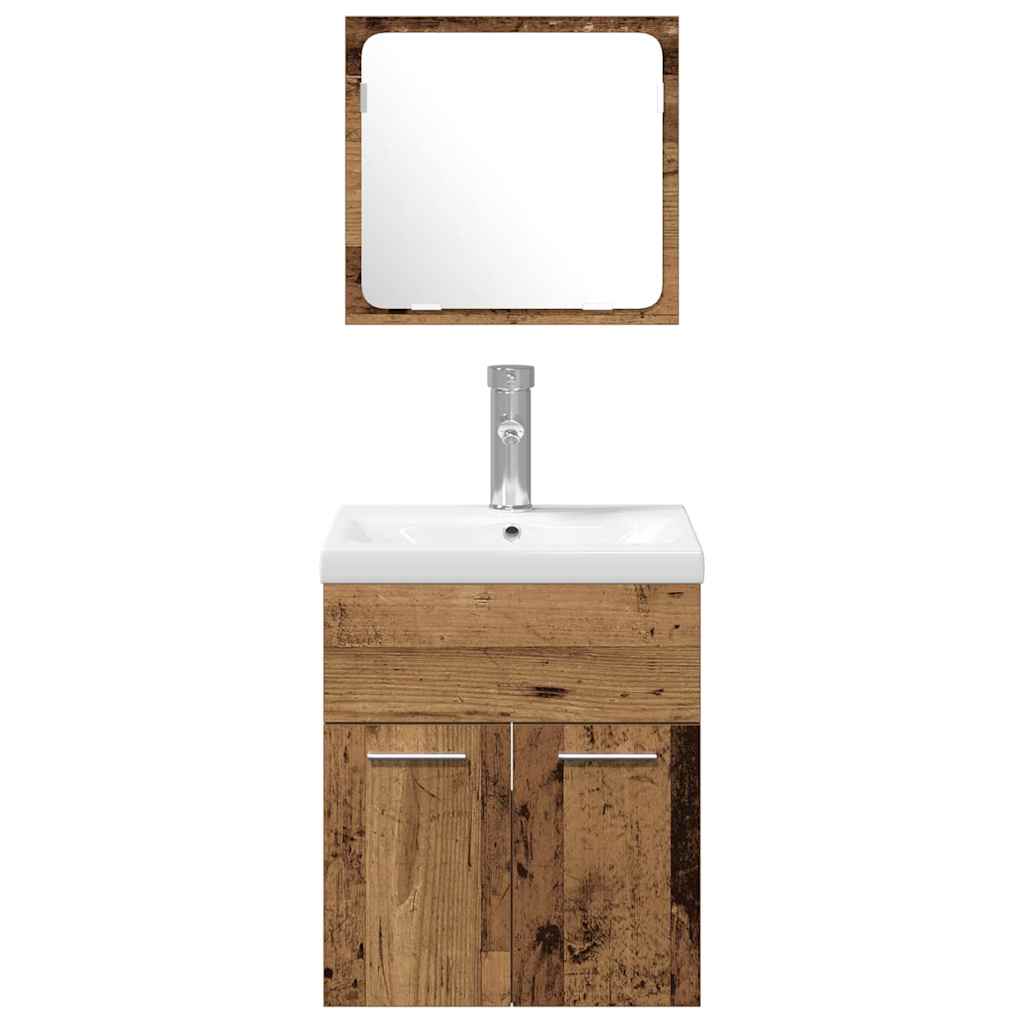Set di mobili per il bagno con porta 4 pcs Legno vecchio | homemem39