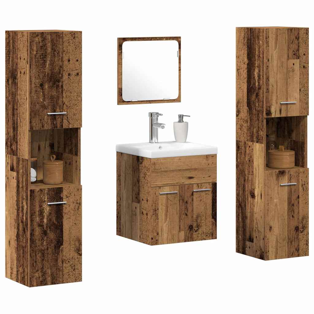 Set di mobili per il bagno con porta 4 pcs Legno vecchio | homemem39