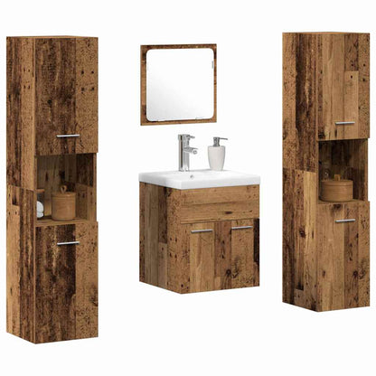 Set di mobili per il bagno con porta 4 pcs Legno vecchio | homemem39