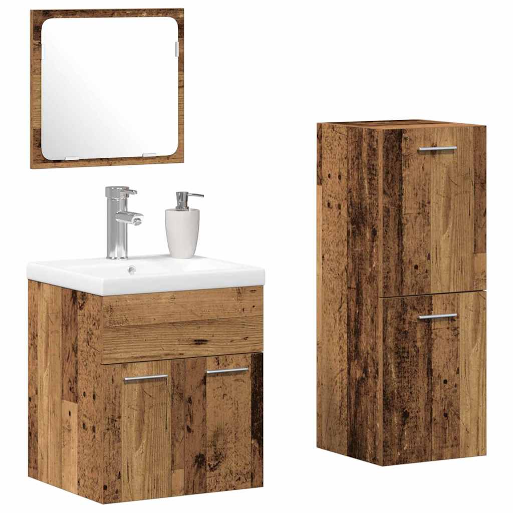 Set di mobili per il bagno con porta 4 pcs Legno vecchio