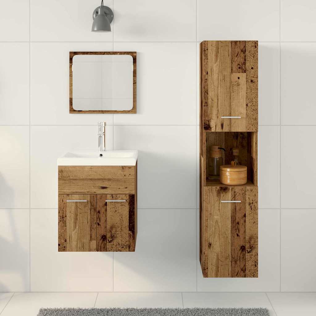 Set di mobili per il bagno con lo scaffale 4 pcs Legno vecchio | homemem39