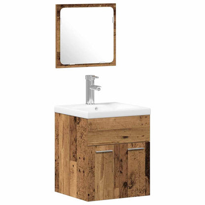Set di mobili per il bagno con lo scaffale 4 pcs Legno vecchio | homemem39