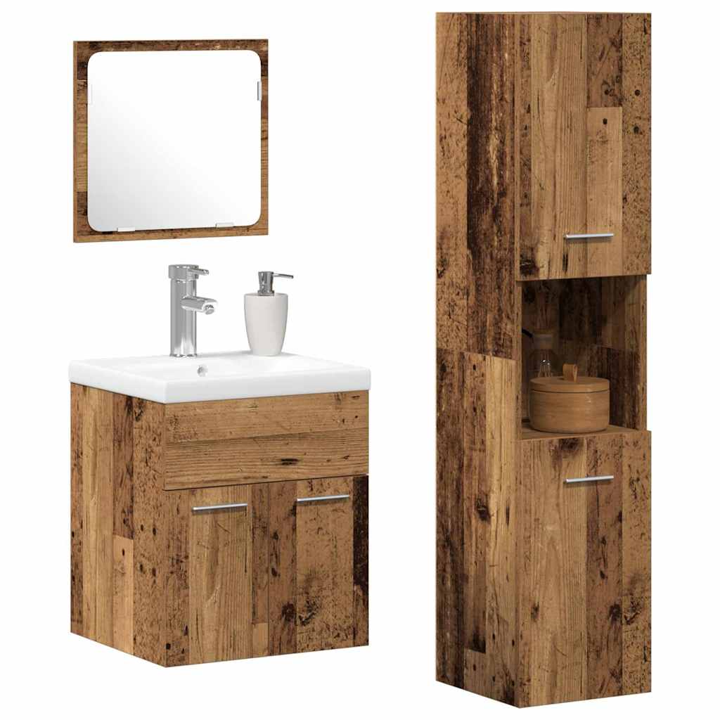 Set di mobili per il bagno con lo scaffale 4 pcs Legno vecchio | homemem39