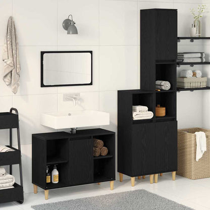 Set di mobili per il bagno 3 pcs Nero Legno multistrato | homemem39