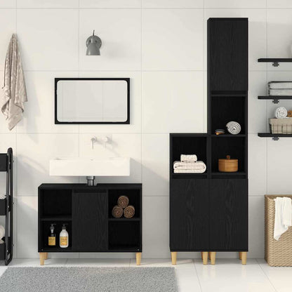 Set di mobili per il bagno 3 pcs Nero Legno multistrato | homemem39