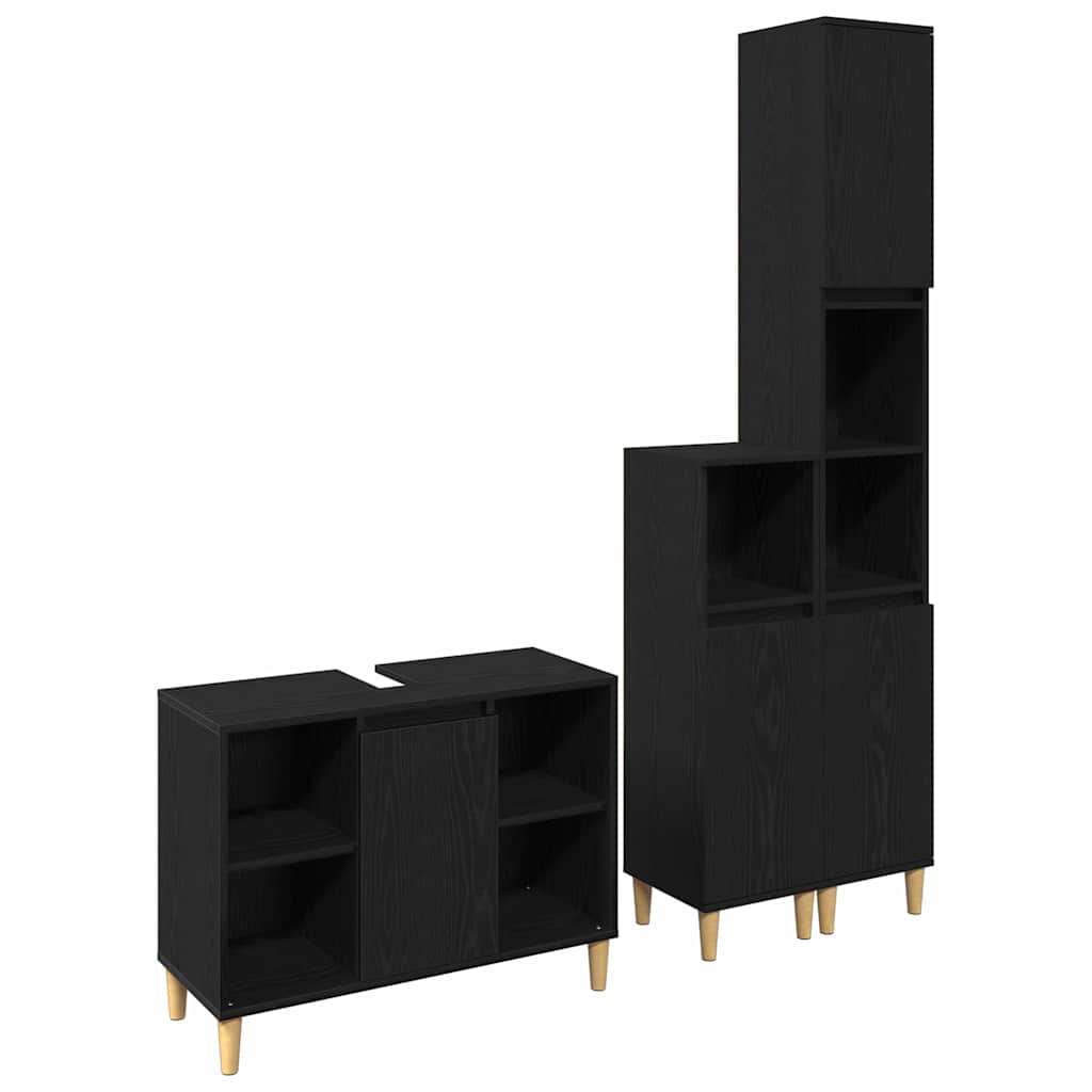 Set di mobili per il bagno 3 pcs Nero Legno multistrato | homemem39