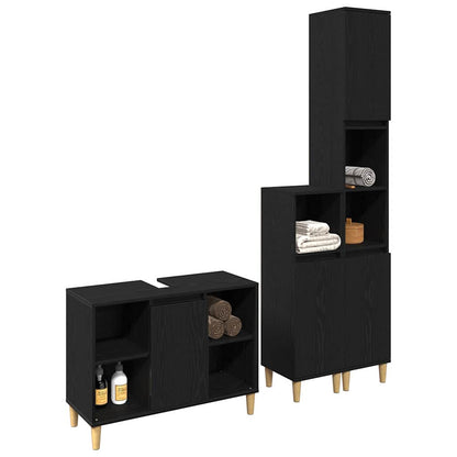 Set di mobili per il bagno 3 pcs Nero Legno multistrato | homemem39