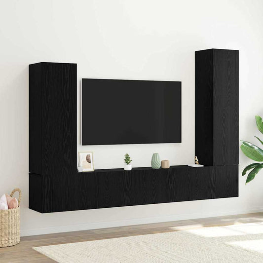 Set mobile TV 4 pcs Rovere Nero Legno multistrato