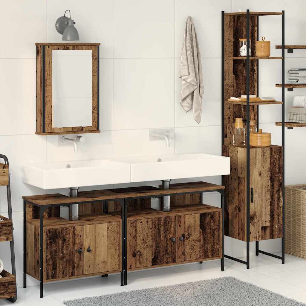 Set di mobili per il bagno con lo scaffale 4 pcs Legno vecchio | homemem39