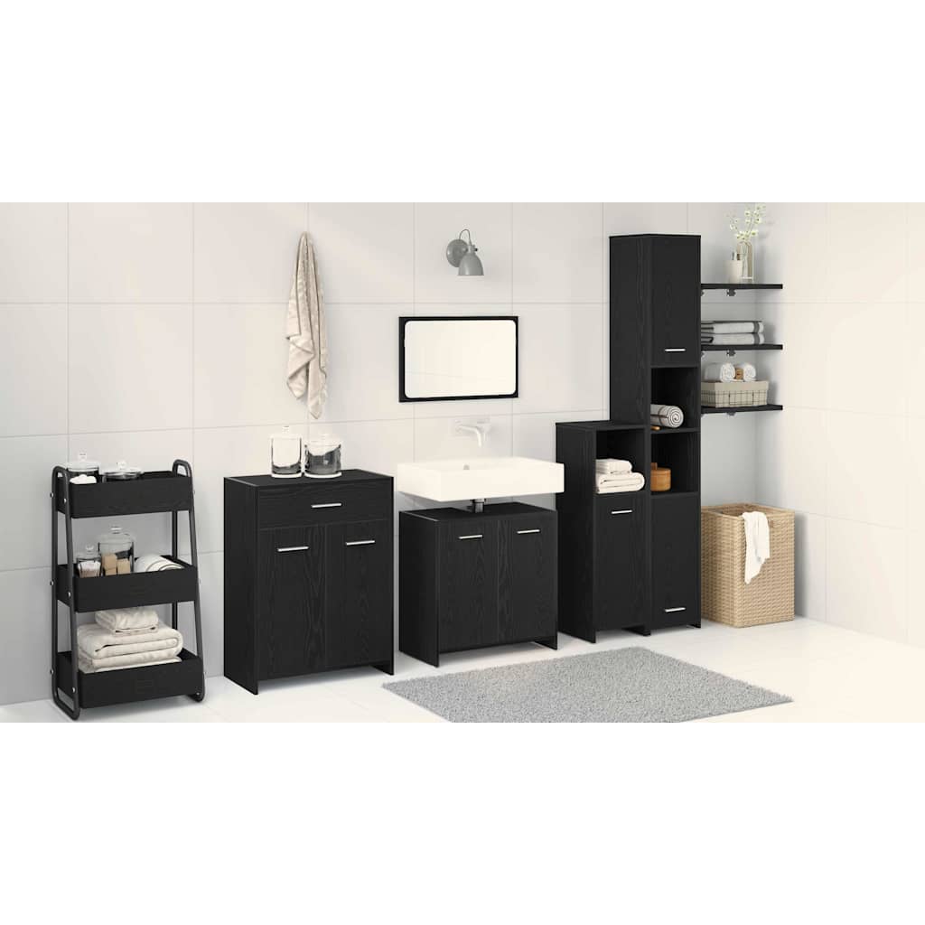 Set di mobili per il bagno 4 pz Rovere Nero 30 x 30 x 183,5 cm