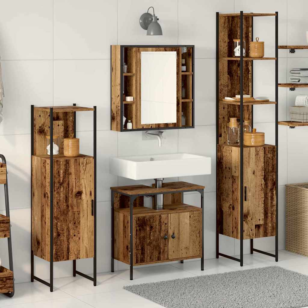 Set di mobili per il bagno con lo scaffale 4 pcs Legno vecchio | homemem39
