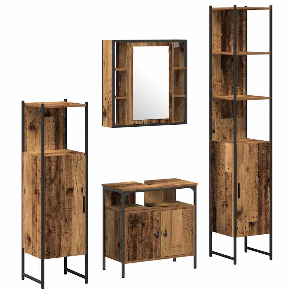Set di mobili per il bagno con lo scaffale 4 pcs Legno vecchio | homemem39
