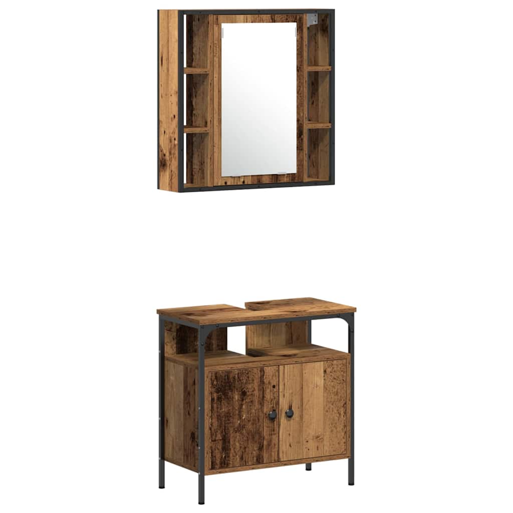 Set di mobili per il bagno con lo scaffale 4 pcs Legno vecchio | homemem39