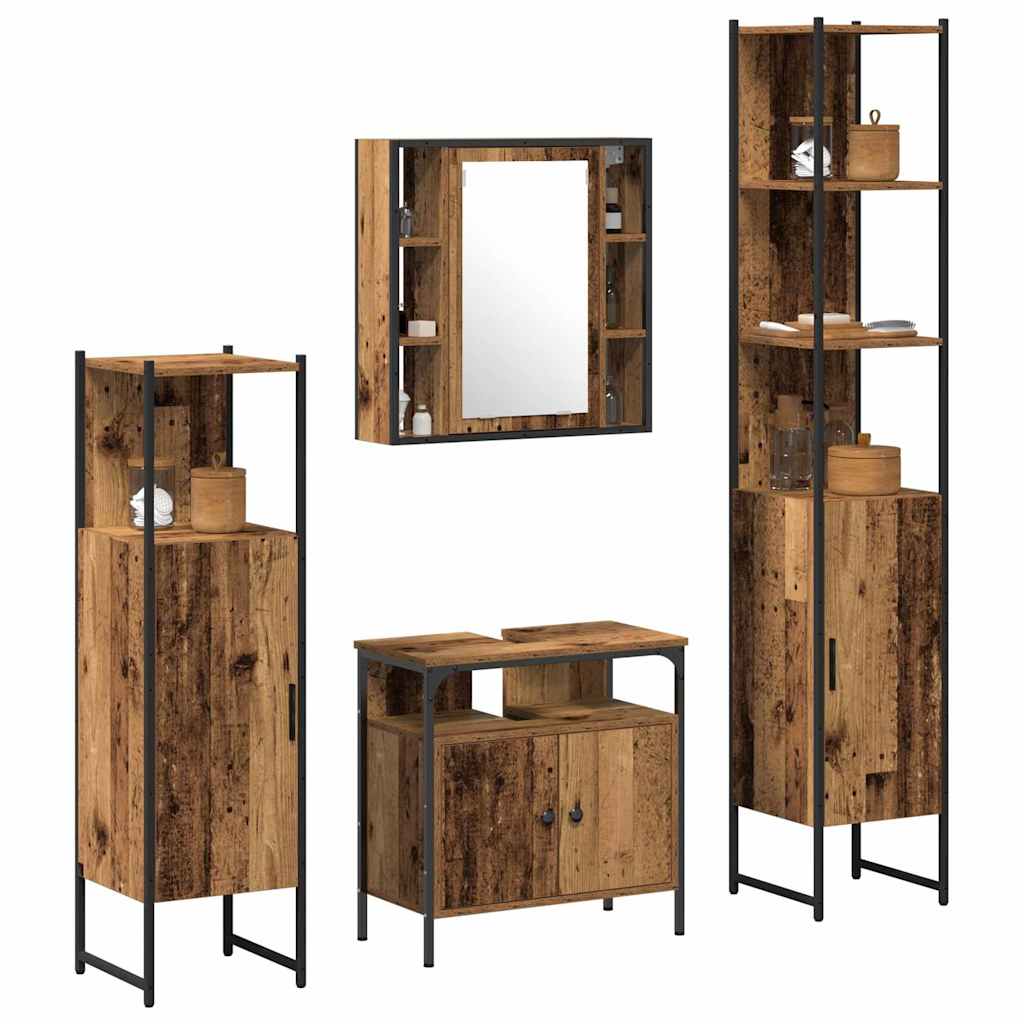 Set di mobili per il bagno con lo scaffale 4 pcs Legno vecchio | homemem39