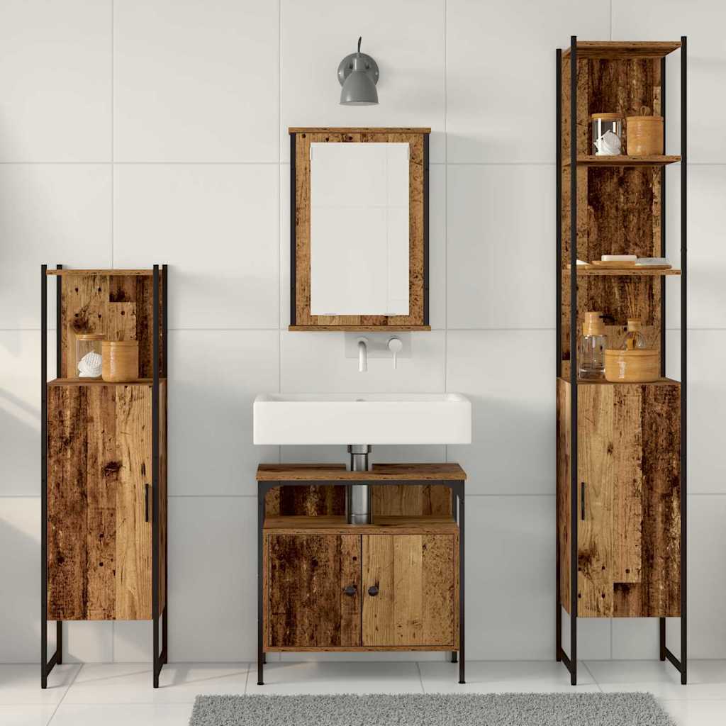 Set di mobili per il bagno con lo scaffale 4 pcs Legno vecchio | homemem39