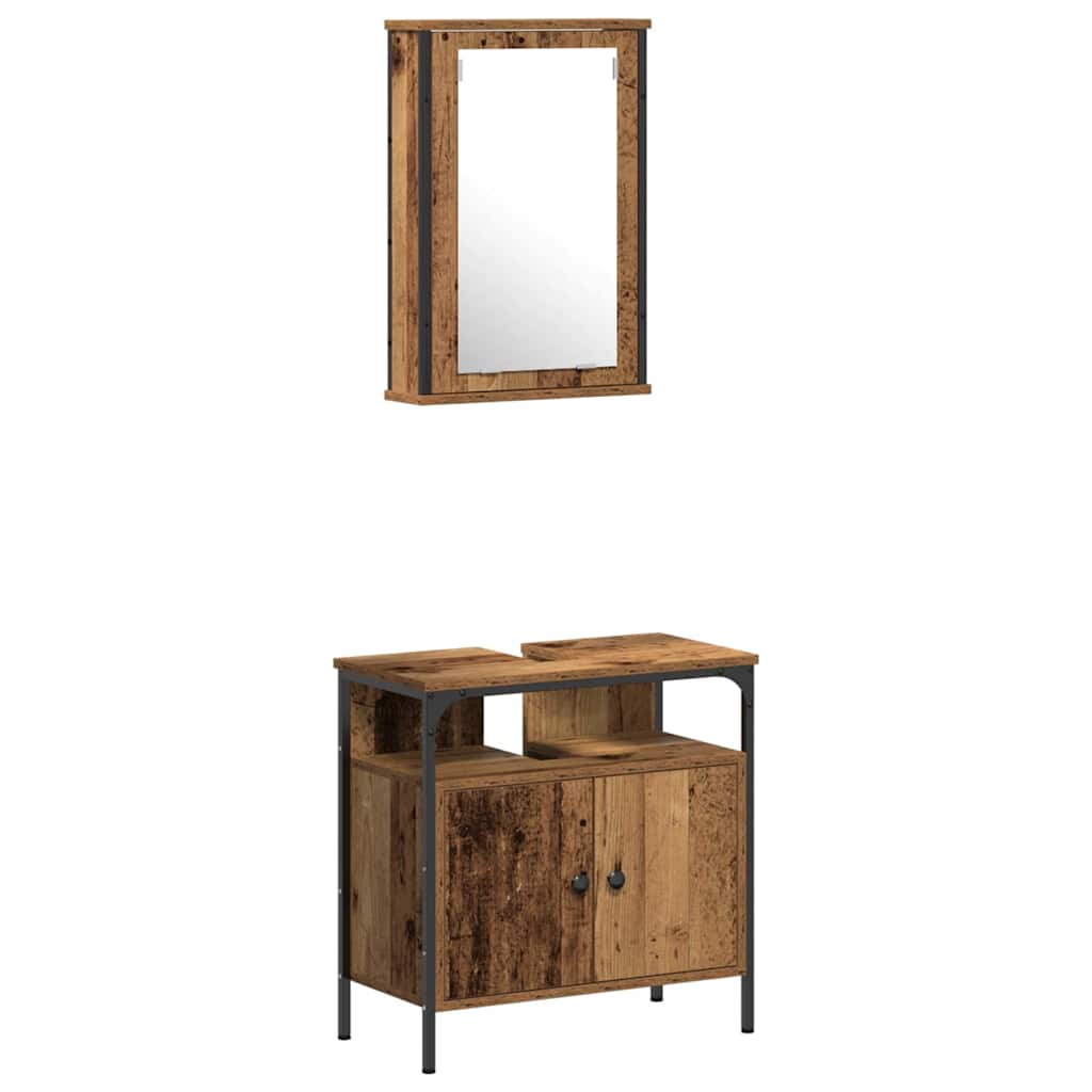 Set di mobili per il bagno con lo scaffale 4 pcs Legno vecchio | homemem39