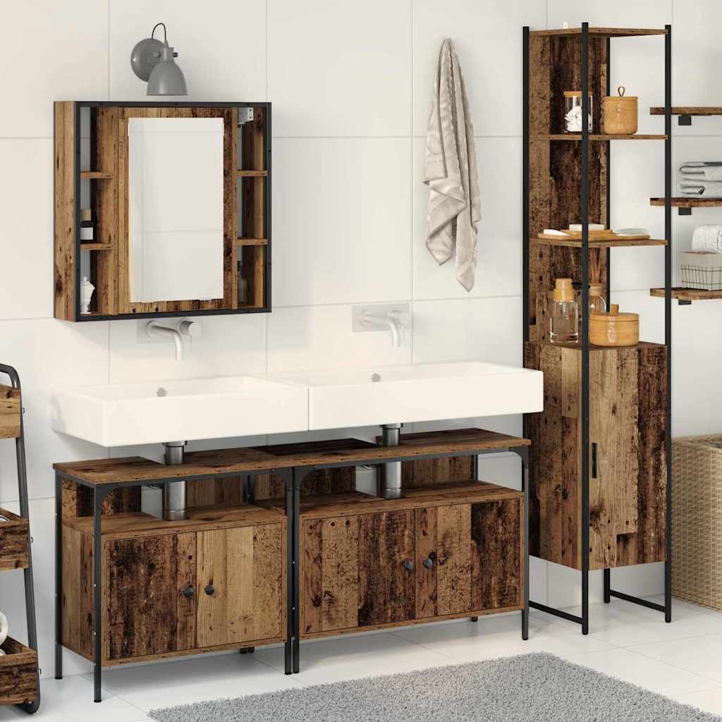 Set di mobili per il bagno con lo scaffale 4 pcs Legno vecchio | homemem39