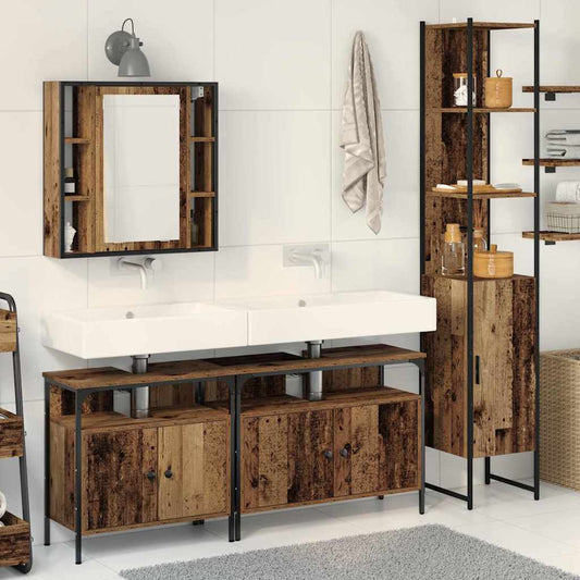 Set di mobili per il bagno con lo scaffale 4 pcs Legno vecchio | homemem39