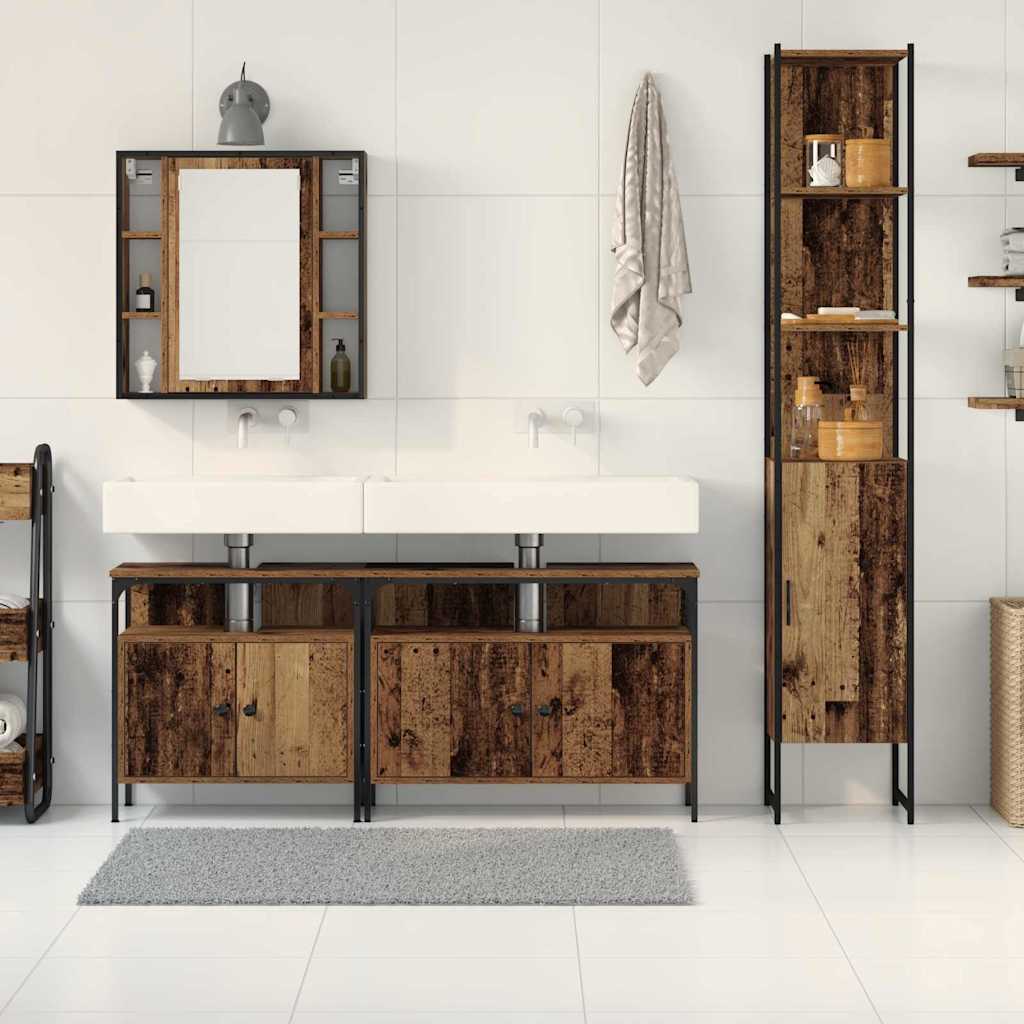 Set di mobili per il bagno con lo scaffale 4 pcs Legno vecchio | homemem39