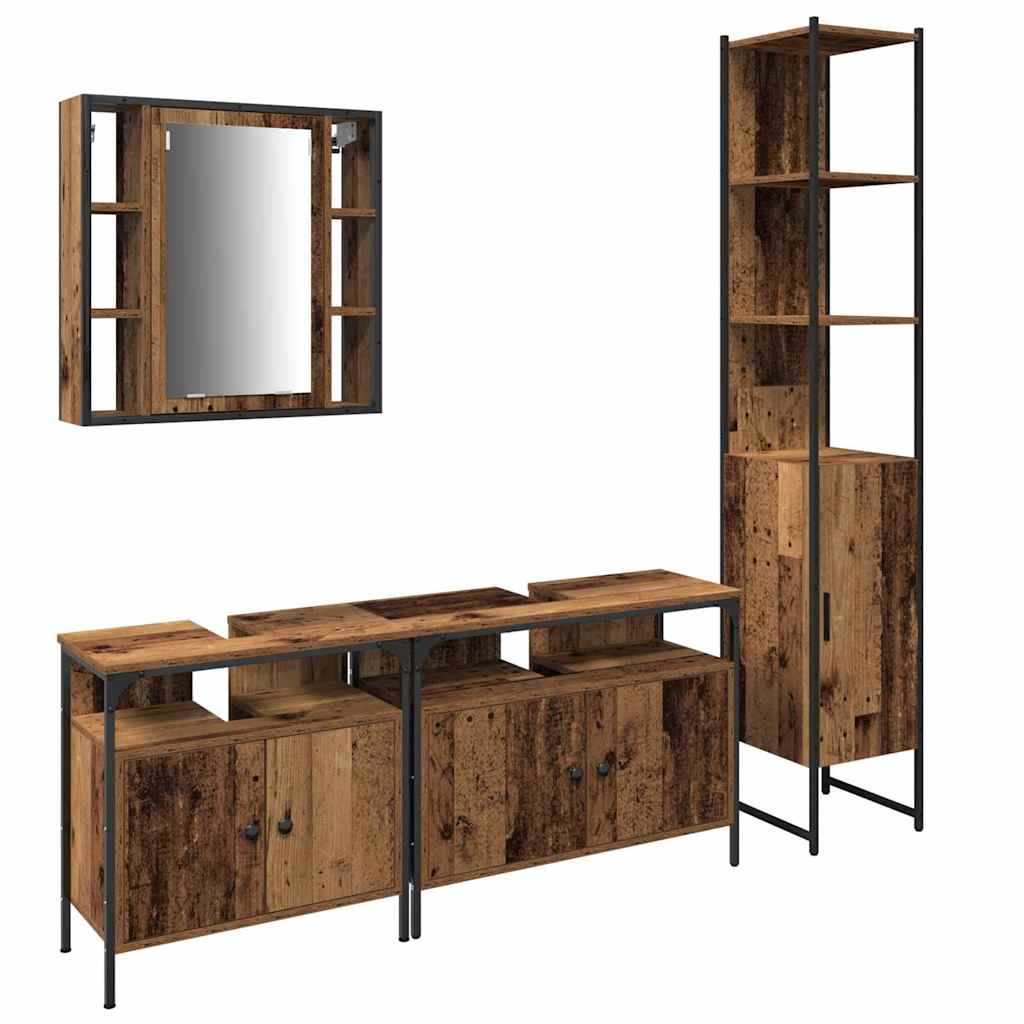Set di mobili per il bagno con lo scaffale 4 pcs Legno vecchio | homemem39