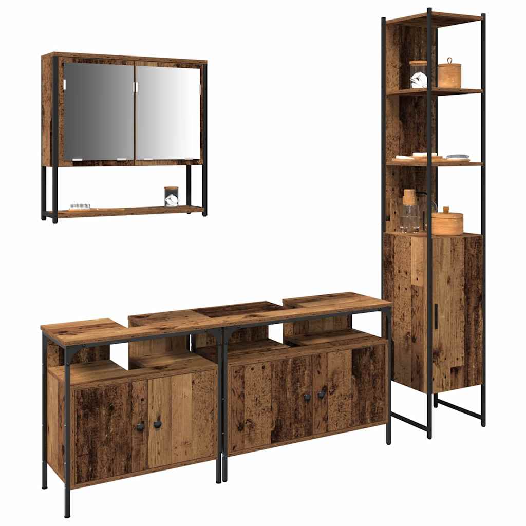 Set di mobili per il bagno con lo scaffale 4 pcs Legno vecchio | homemem39