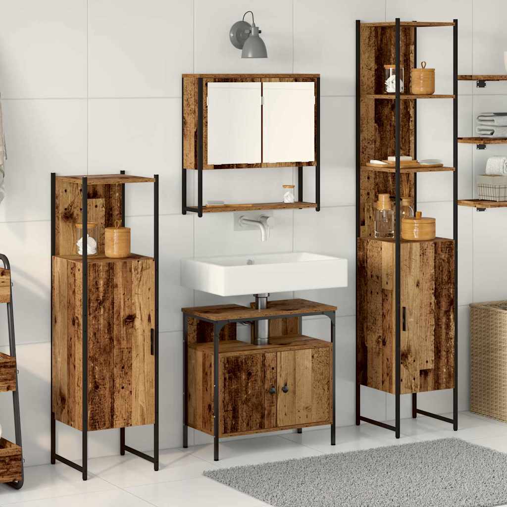 Set di mobili per il bagno con lo scaffale 4 pcs Legno vecchio | homemem39