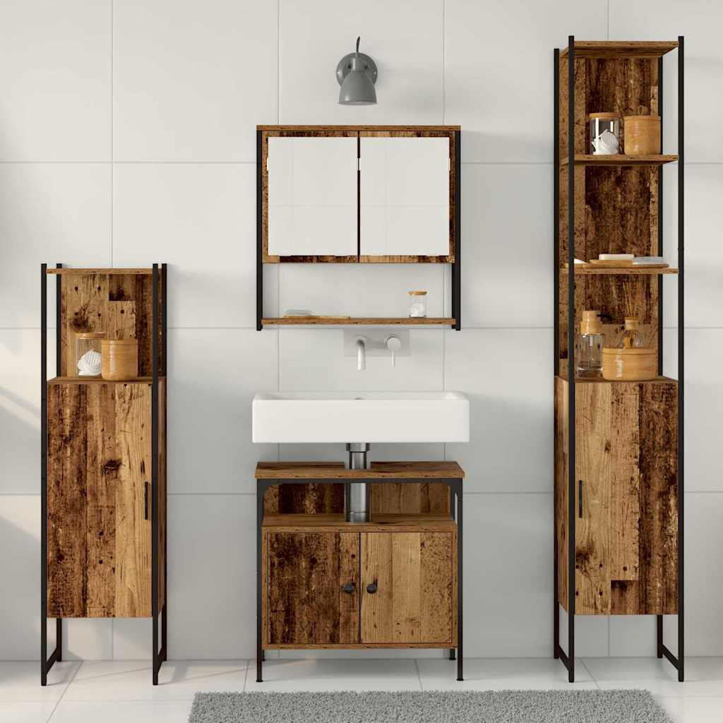 Set di mobili per il bagno con lo scaffale 4 pcs Legno vecchio | homemem39