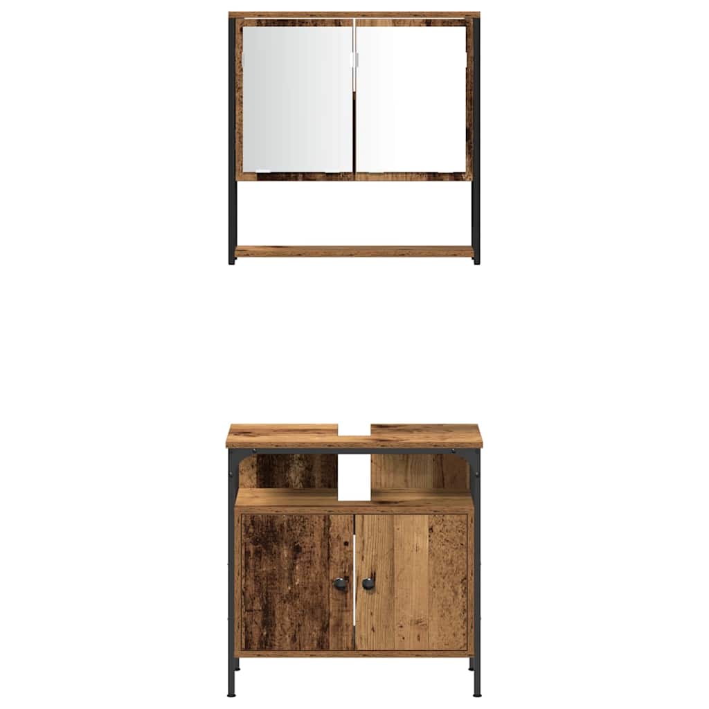 Set di mobili per il bagno con lo scaffale 4 pcs Legno vecchio | homemem39