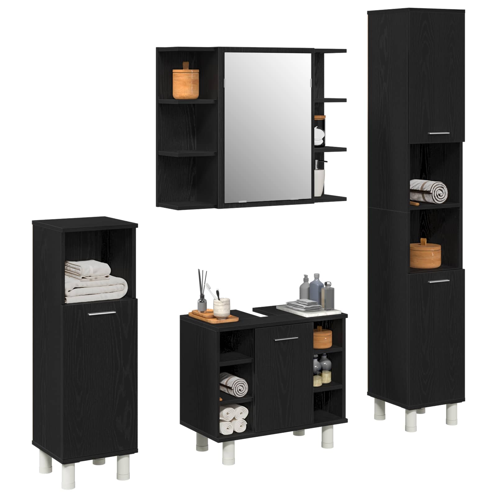 Set di mobili per il bagno 4 pcs Nero 30 x 30 x 179,5 cm | homemem39